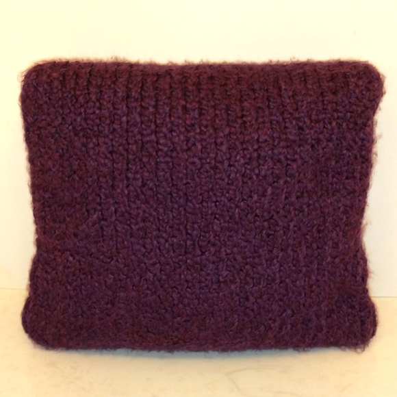 Purple Handmade Knit Pillow Handknit Soft Yarn Button Back Aubergine Eggplant - Picture 1 of 7
